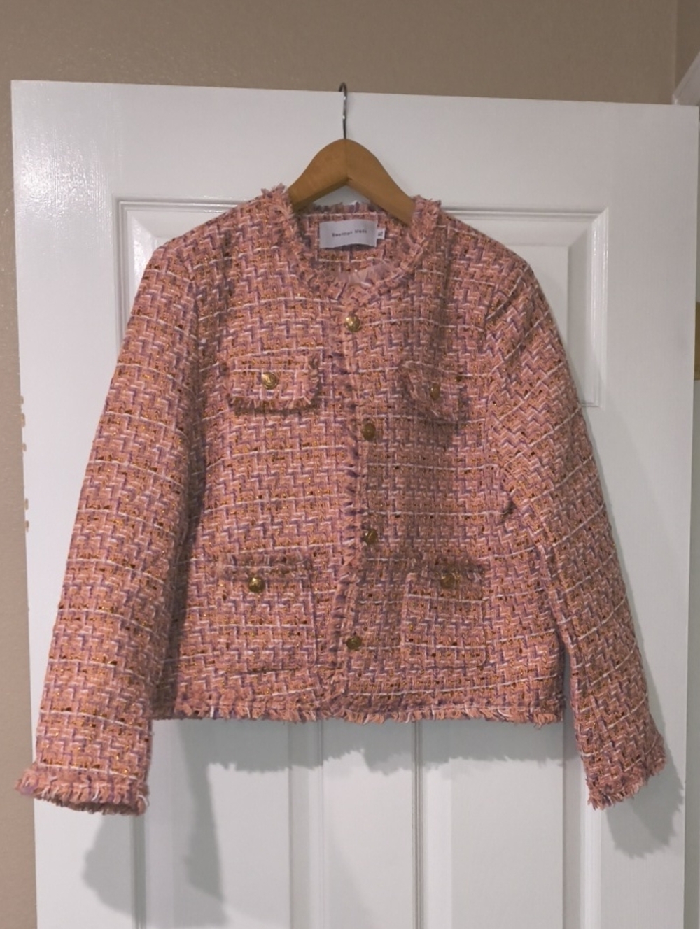 Pink Tweed Cropped Blazer Jacket - Women